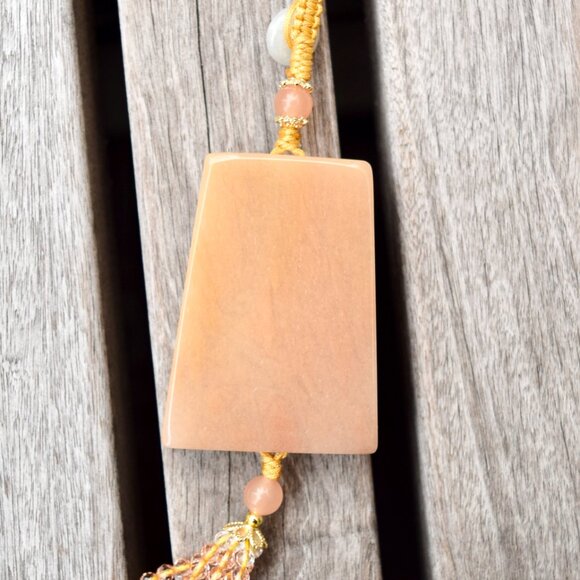 Orange Landscape Tassel Ornament - Chinese Jade Bag Charm - Picture 3 of 3